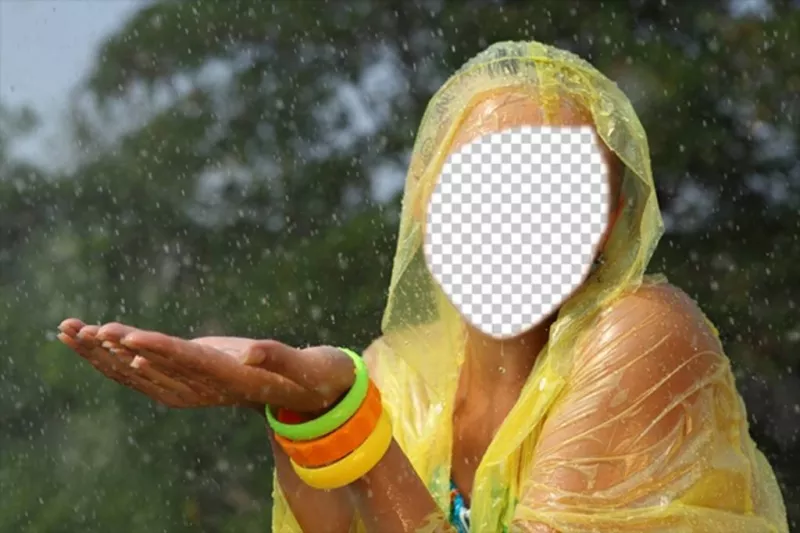 Fotomontaggio di una ragazza con impermeabile giallo nel ..