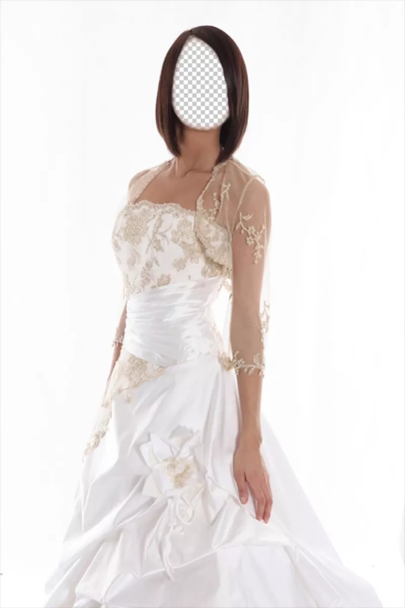 Fotomontaggio di vestire come una sposa con marrone e capelli corti ..