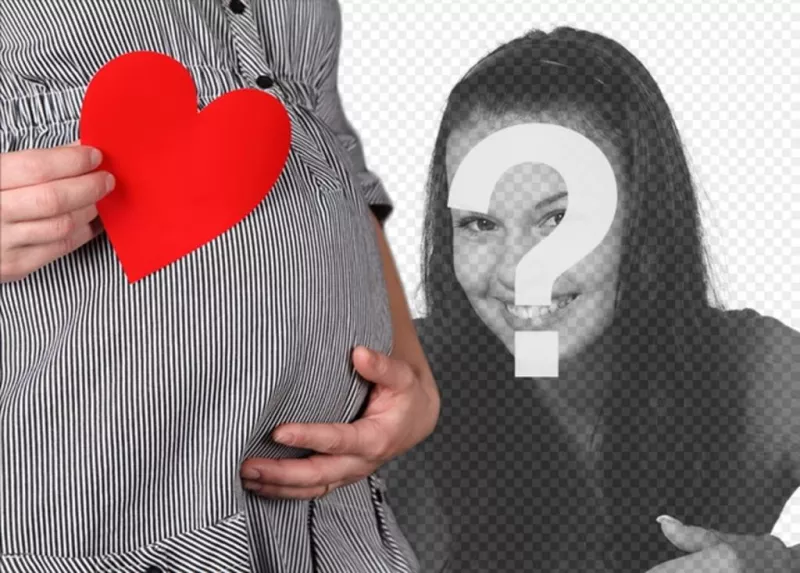 Fotomontaggio con una foto di una pancia incinta con cuore di carta rossa in..