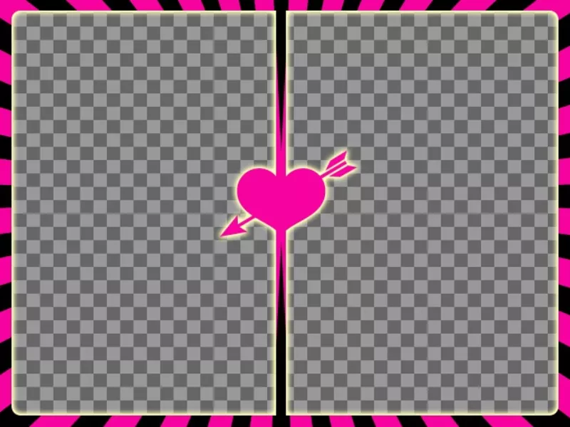Fucsia e cornice nera per due foto con un cuore con freccia al centro per creare collage di foto con le immagini..