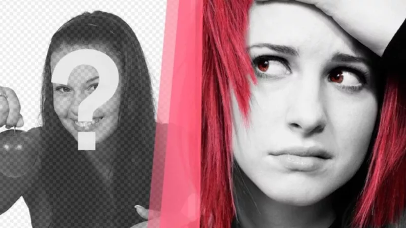 Creare un collage con Hayley Williams, cantante dei Paramore in bianco e nero con i capelli fucsia e gli occhi e una foto di voi a
