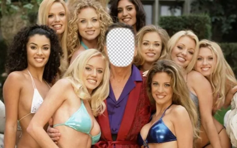 Fotomontaggio che si sarà Hugh, circondato da ragazze di Play Boy. ..