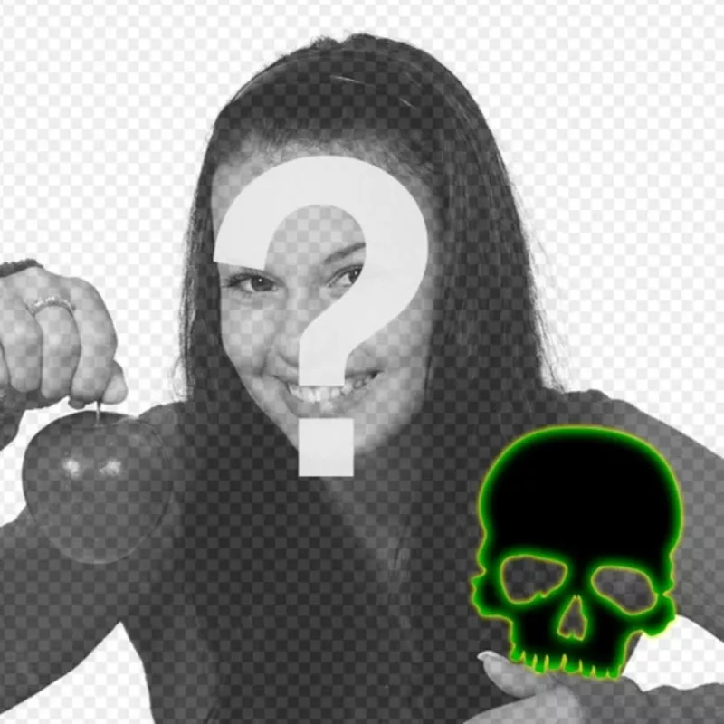 Creare un avatar per Facebook e Twitter con un teschio nero con bordo verde fluorescente su una foto..