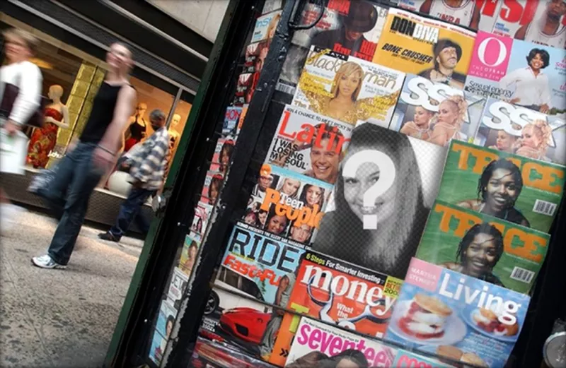 Fotomontaggio di una rivista in un chiosco di mettere la tua foto sulla copertina di uno di..
