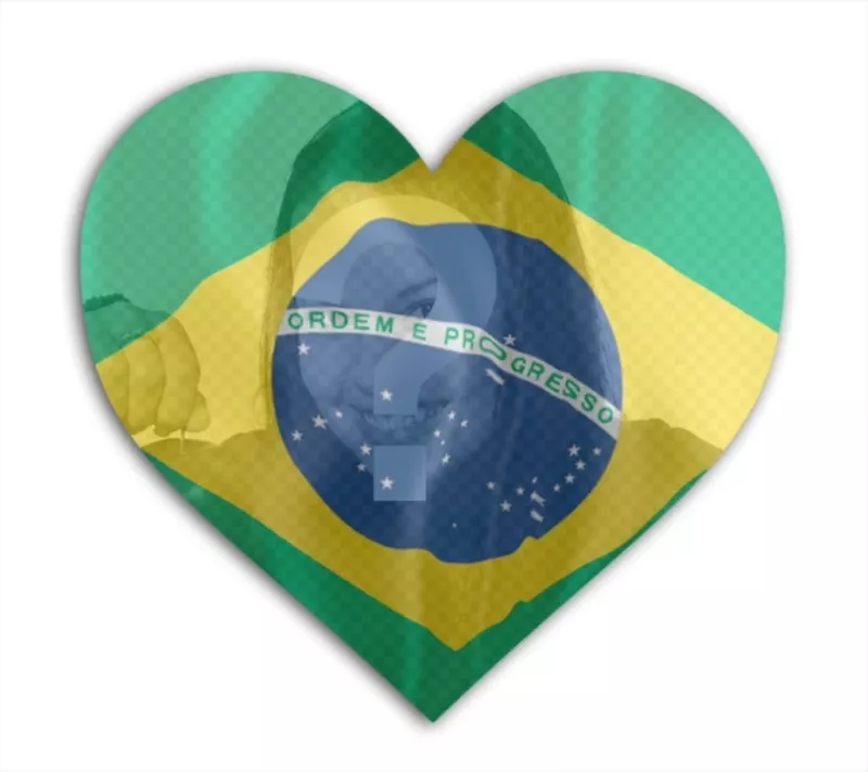 Fotomontaggio di mettere la bandiera brasiliana a forma di cuore con la tua foto in..