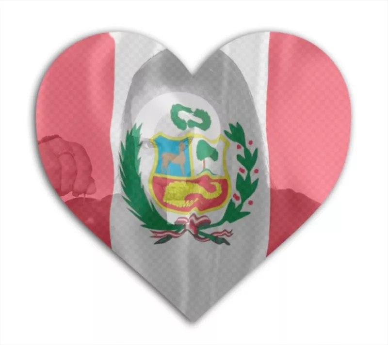 Fotomontaggio online per aggiungere una foto di te con la bandiera del Perù con sfondo a forma di cuore. ..