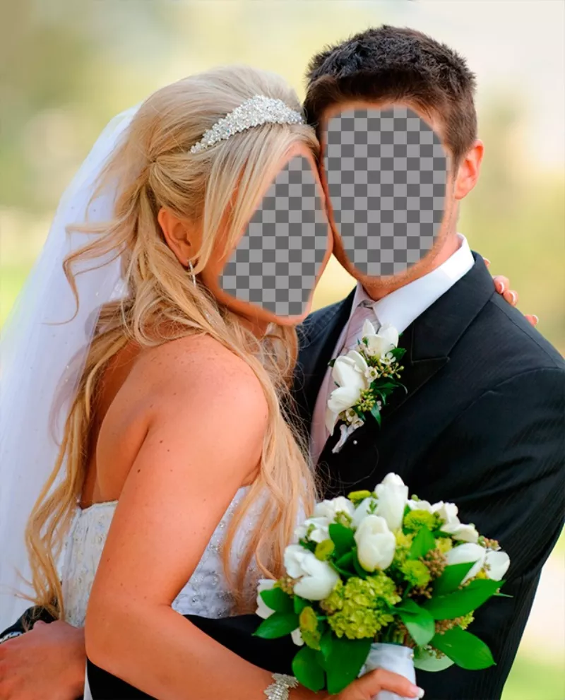 Wedding fotomontaggio di diventare marito e moglie appena sposata. ..