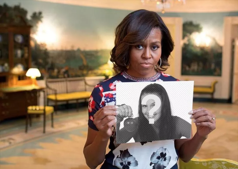 Fotomontaggio con Michelle Obama tiene la vostra immagine. ..
