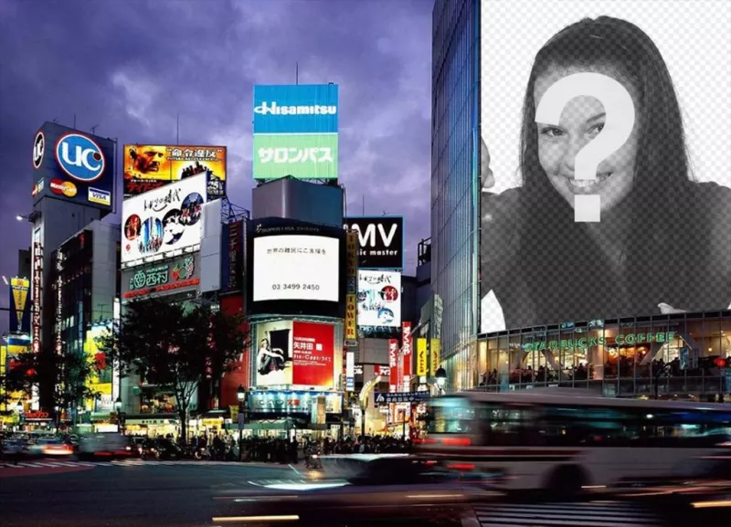 Monte Posizione tua foto poster nella metropoli di Tokyo in un grande poster di un edificio. Diventa oggetto ..