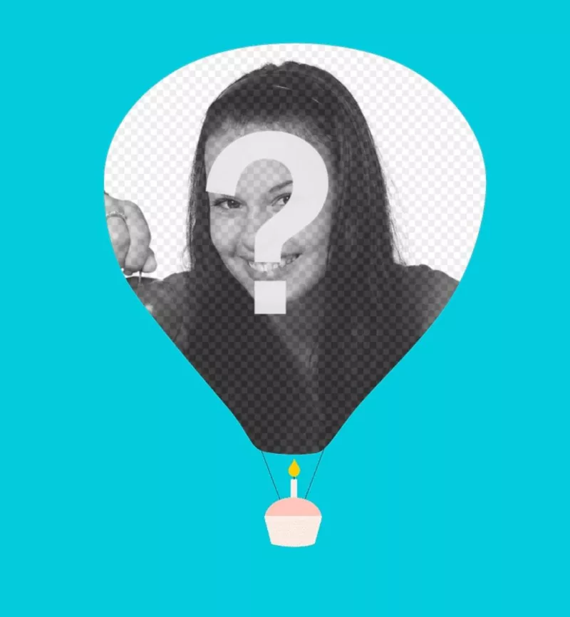 Biglietto di auguri minimalista con la tua immagine su un pallone e un cupcake galleggiante. Questa scheda di compleanno ..