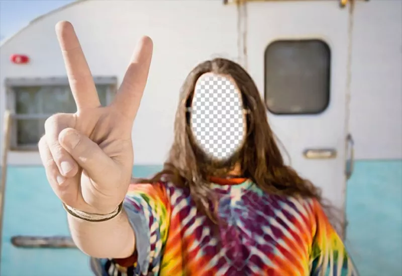 Fotomontaggio di mettere la vostra faccia in un hippie con una carovana. ..