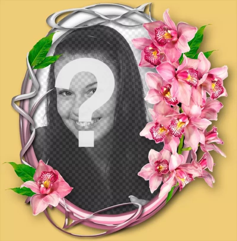 Cornice per foto con orchidee su un cerchio ornamento con la tua foto. ..