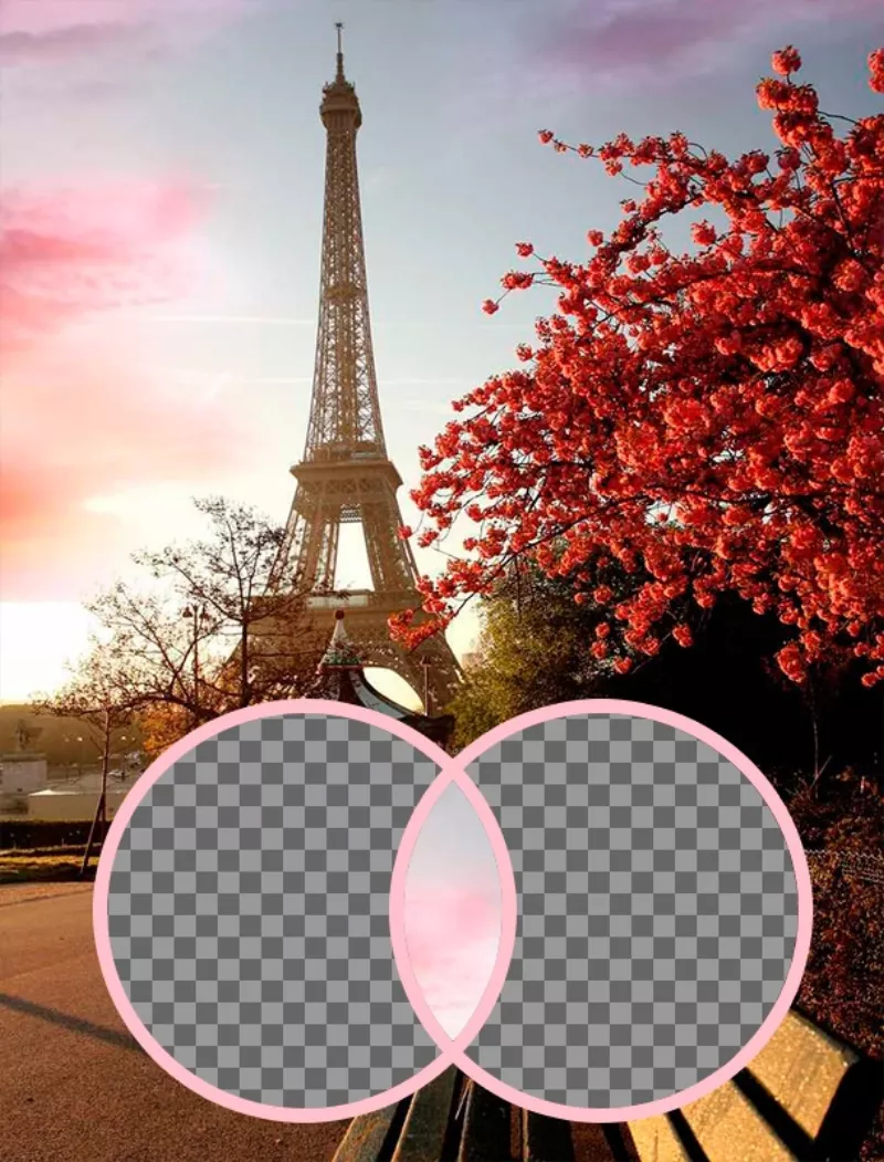 Fotomontaggio romantico con la Torre Eiffel. ..