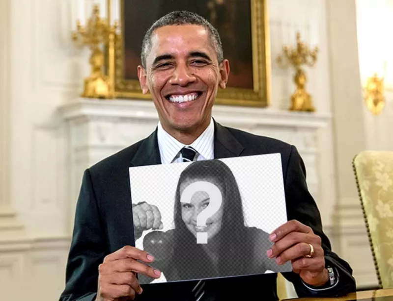 Fotomontaggio di mettere la tua foto su questo segno tenuto da Obama ..