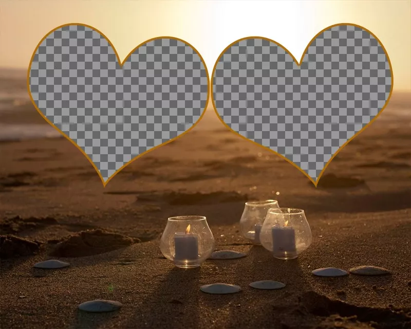 Collage di amore per due foto nella sabbia ..