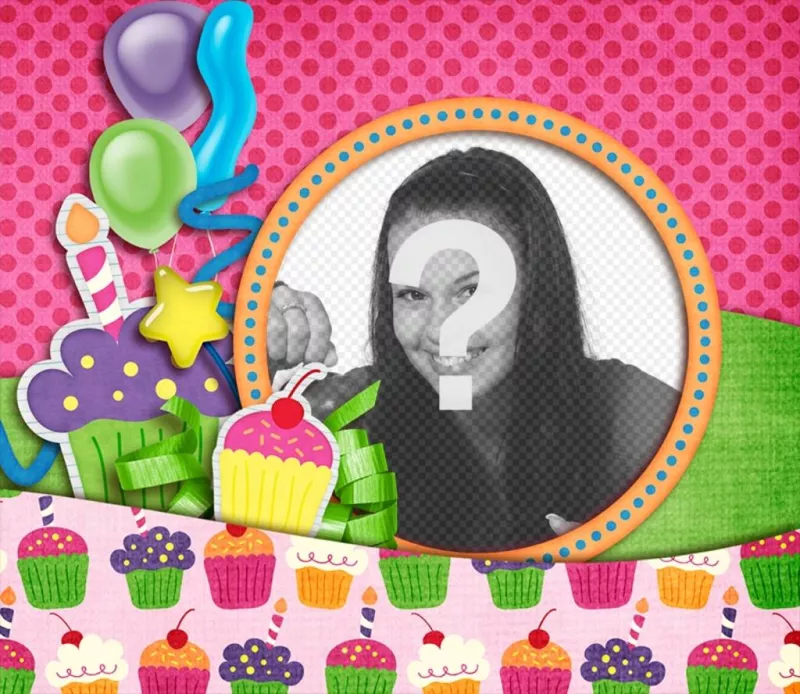 Scheda di compleanno con disegni Cupcake rosa ..