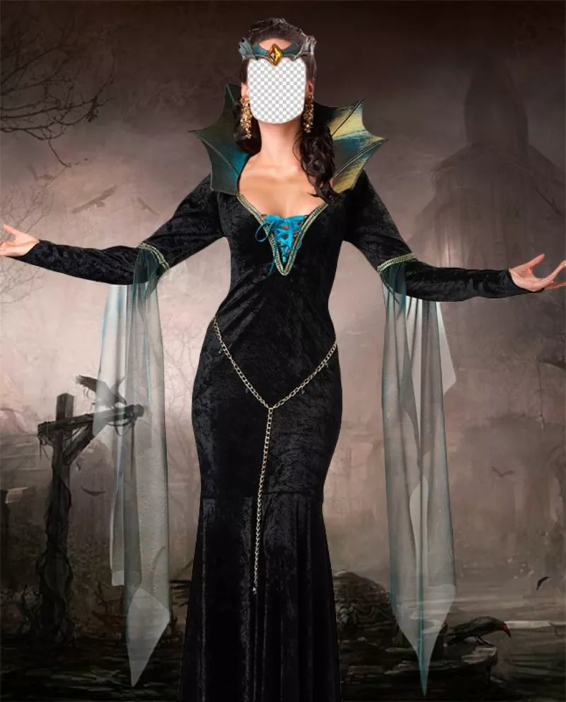 Fotomontaggio di mettere la tua faccia sul corpo di una strega