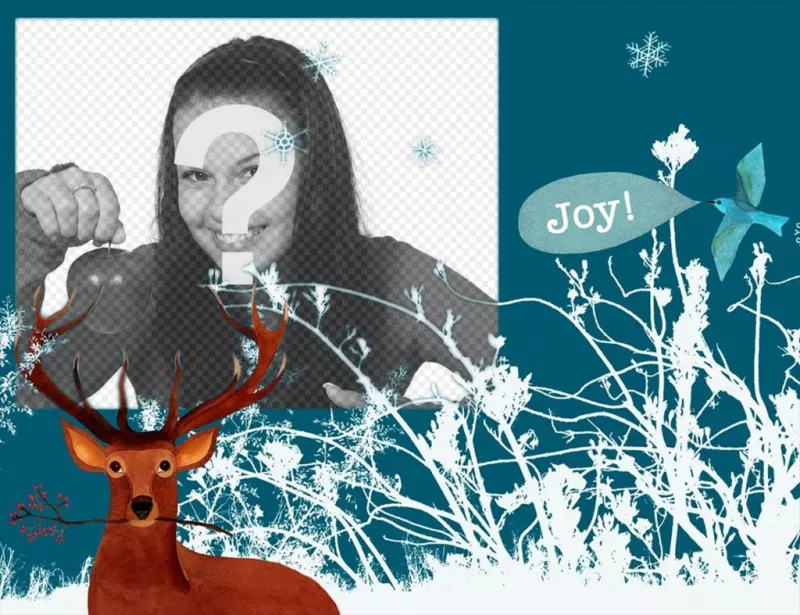 Natale cornice per le foto con una renna e fiocchi di neve ..