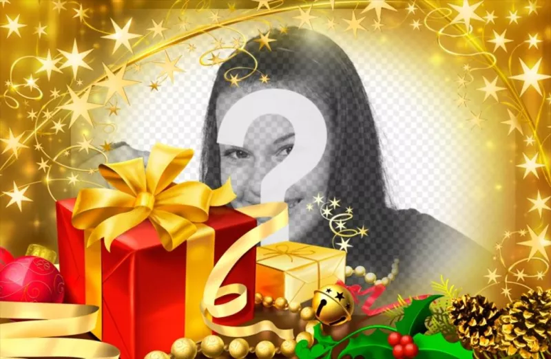 Photo frame per i regali di Natale e riflessi dorati. ..
