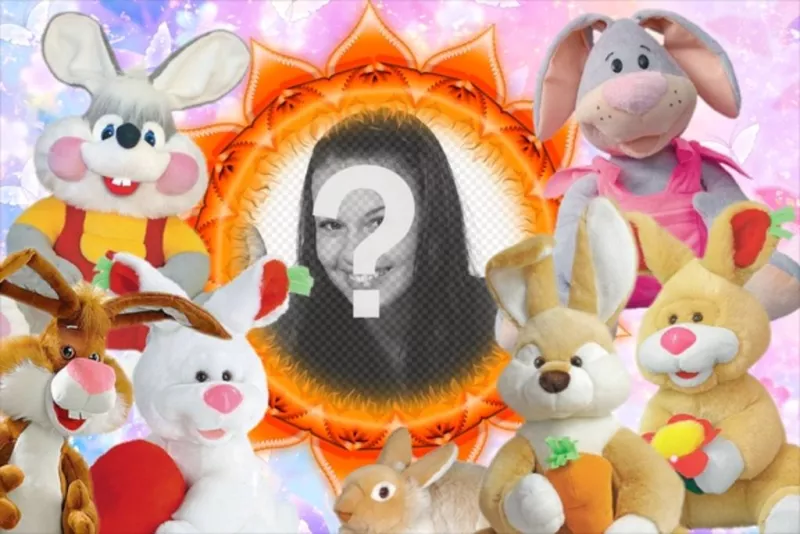 Photo frame circondato da animali di peluche per mettere una foto di un..