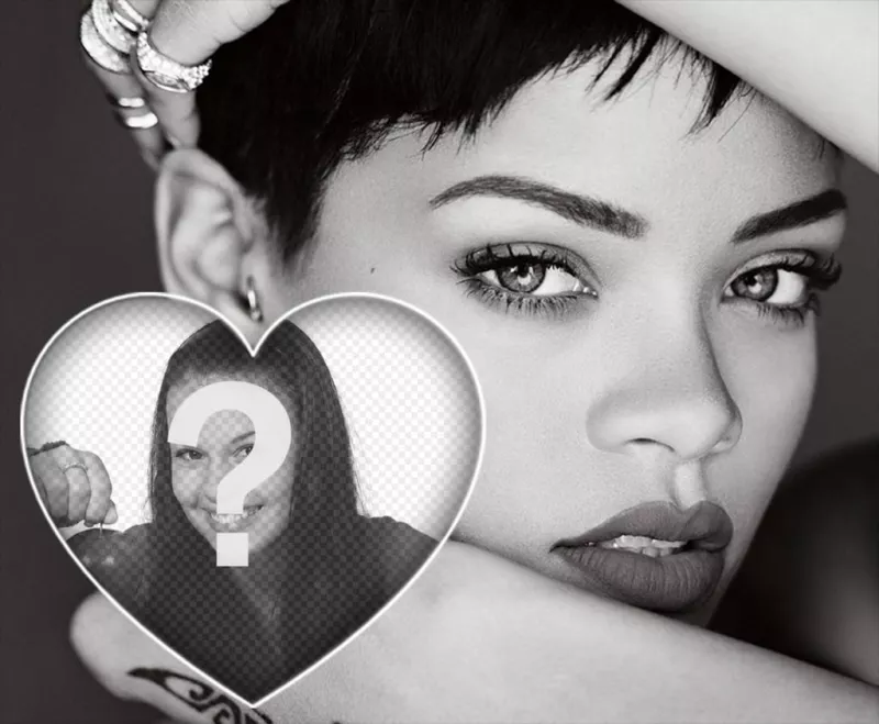 Rihanna in bianco e nero dove è possibile caricare la tua foto allinterno di un cuore ..