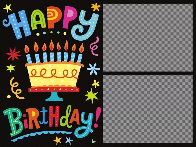 carta di compleanno molto colorato per modificare con due foto gratis effetto Photo ..