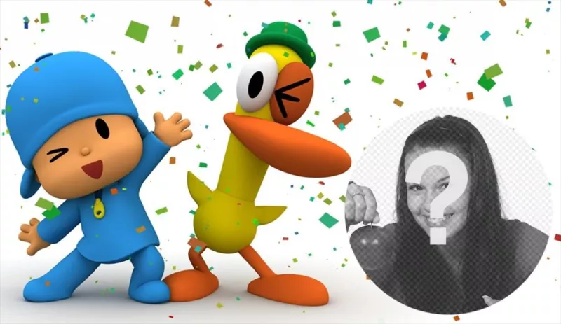 Pocoyo e Duck in una festa divertente dove si può mettere la vostra foto ..