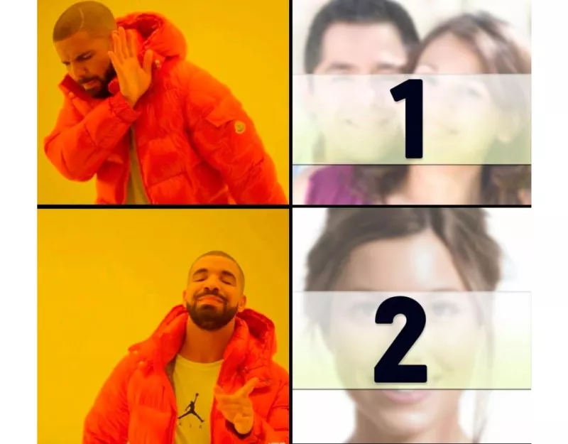 Fotomontaggio del meme di Drake Hotline Bling con due foto   ..