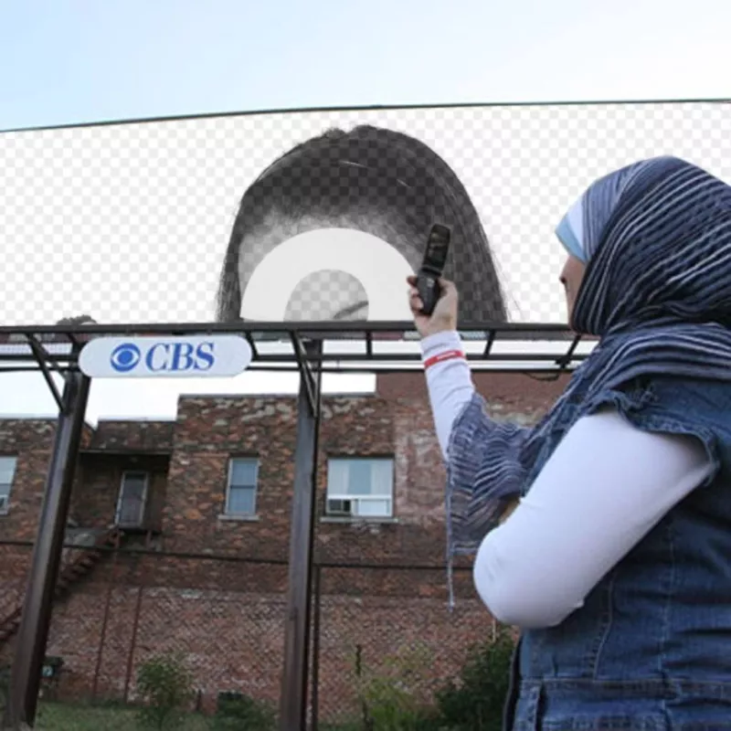 donne Sacándole montaggio l'immagine di un banner con etichetta della CBS, che ha iniziato come radio online televisione online. Metti la tua foto sul..