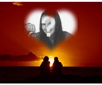 amore forma di cuore collage coppia e un tramonto