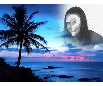 montare per le foto in paesaggio idilliaco di costa e il cielo blu xx creare collage tua foto uno sfondo in cui si vede grande palma e il cielo per questo paesaggio fotografia che mostra attraverso ai bordi sembrano rimuovere i bordi e gli effetti regolari per ricordare persona speciale mettendo sua foto nel cielo di tramonto in paradiso