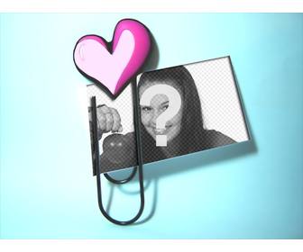 crea il tuo amore cartolina personalizzata questo semplice quadro in cui un clip il cuore in allegato foto scelta sfondo blu chiaro