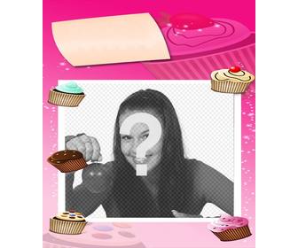 scheda di compleanno nei colori rosa decorato cupcakes mettere foto in background