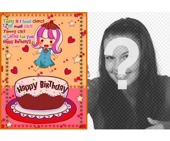 carta di compleanno per i bambini foto di ragazza un cuori e stelle torta