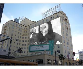 fotomontaggio di mettere tua foto in un poster di un famoso hotel di hollywood