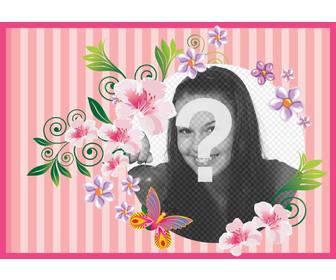 cartolina per il giorno della madre sfondo rosa fiori e farfalle per personalizzare foto e testo per congratularsi lei