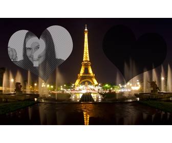 fotomontaggio torre eiffel illuminata parigi e due cuori dove poter inserire le foto