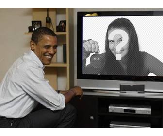 fotomontaggio di mettere barack obama tua foto in cui compare il presidente un televisore accanto lei