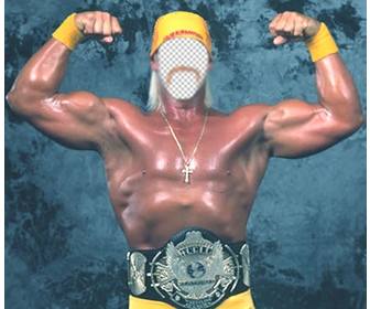 fotomontaggio per dare un volto sul corpo di hulk hogan che mostra sua forza