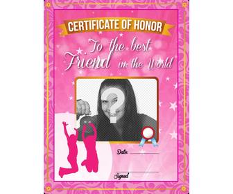 certificato rosa stelle e scintille per dare vostro migliore amico e mettere foto di esso e il testo on-line