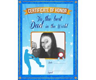 certificato d039onore per il miglior padre mondo un certificato blu personalizzata foto e testo