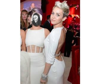 fotomontaggio di essere prossima miley cyrus in oscar partito bionda in abito bianco