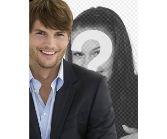 fotomontaggio ashton kutcher in un vestito barba e capelli corti per avere foto lui
