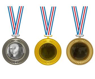 collage tre medaglie doro dargento e di bronzo di mettere in centro tre foto di campioni