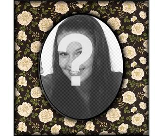 vintage ovale photo frame fiori sul beige muro nero dove e possibile caricare foto digitale