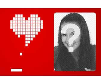 amore cornice digitale un cuore bianco fatto sfondo rosso imitando pixel un gioco arcade retro tipo ping pong