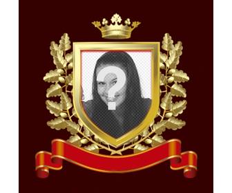 golden shield photoframe foglie doro in giro e corona sulla parte superiore essa anche cravatta rossa in cui e possibile scrivere il testo