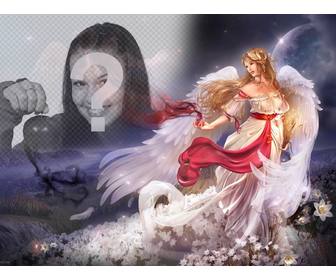 creare un collage on-line donna angelo alato in un mondo fantastico circondato da fiori