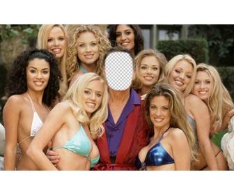 fotomontaggio che sara hugh circondato da ragazze di play boy