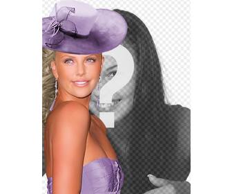 creare fotomontaggi charlize theron gala vestito un abito viola e un cappello di corrispondenza accanto voi